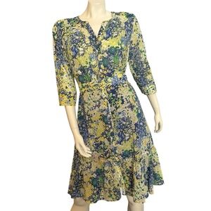 Talbot’s Floral Butterfly Garden Cotton Button Down Shirt Dress 8P